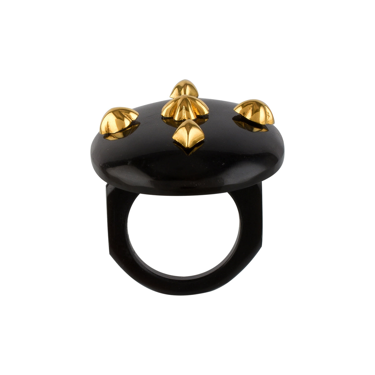 Black ring with gold spikes on a white background