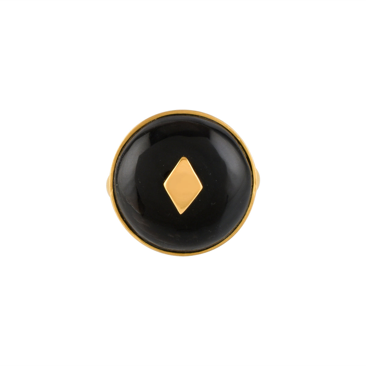Black circular horn with central diamond-shaped feature on a white background.
