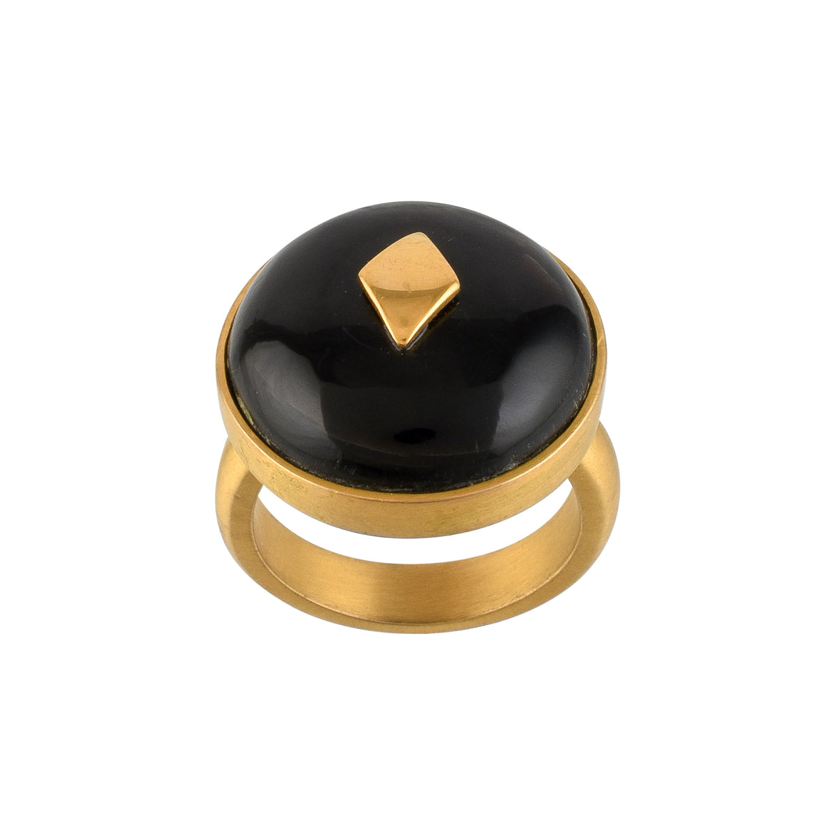 Gold ring with a black horn and gold accent on a white background